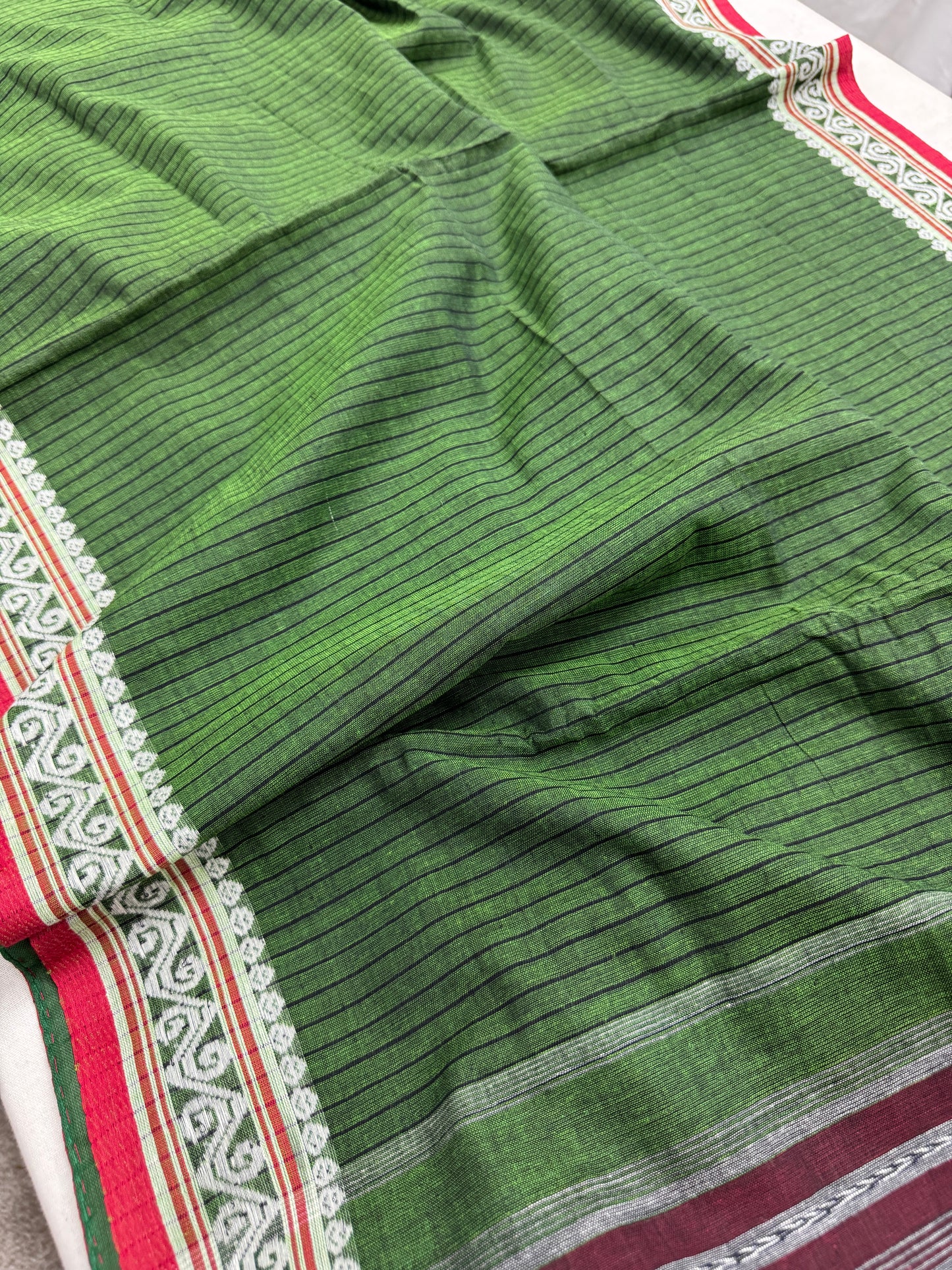 Forest Poise : Green Bengal Soft Cotton Dhanekhali Saree image 1