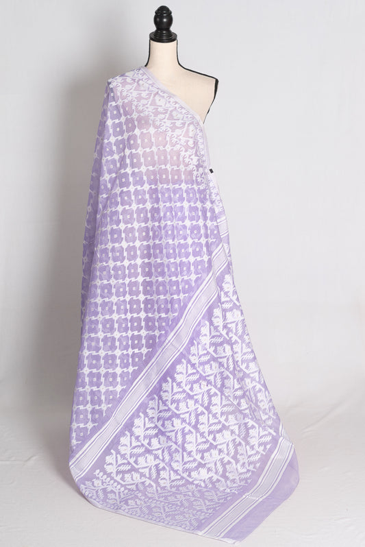Light Purple and White Jamdani saree — front view