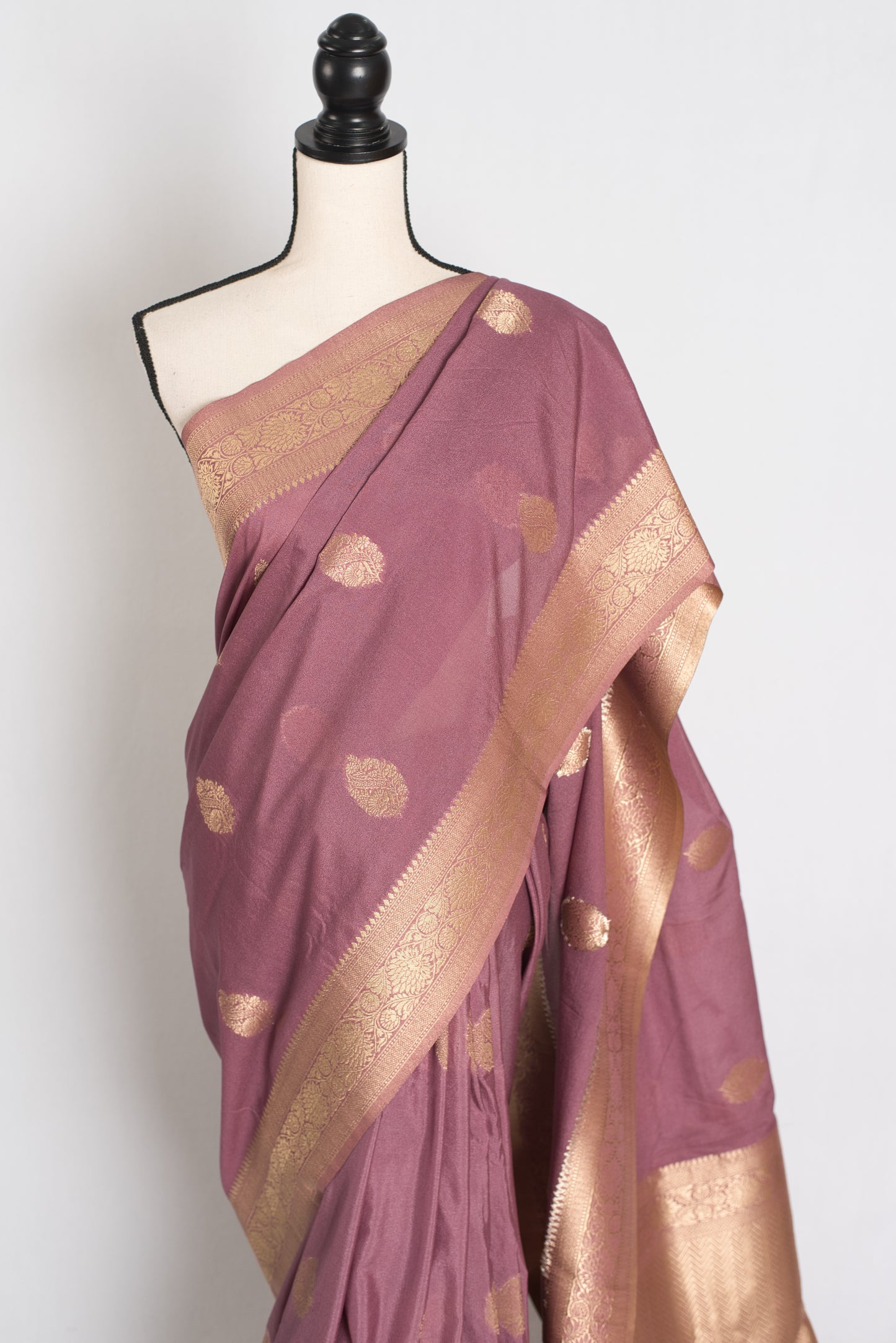 Naaz : Semi Crepe Silk Budget Friendly Banarasi Saree in Purple and Gold image 5
