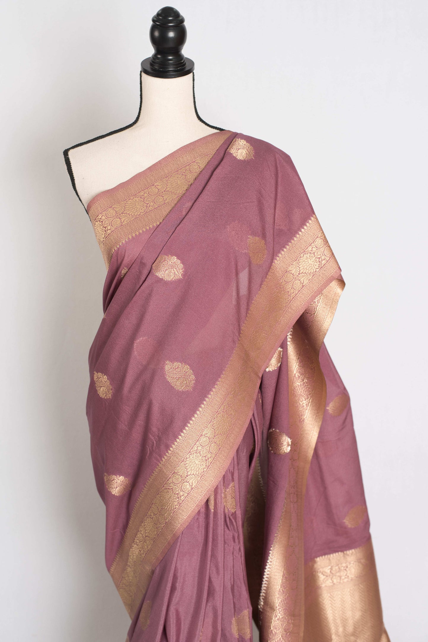 Naaz : Semi Crepe Silk Budget Friendly Banarasi Saree in Purple and Gold image 5