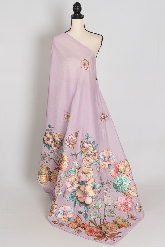 Mouli | Lavender Semi Silk Kota Saree with Designer Floral Applique Work image 1