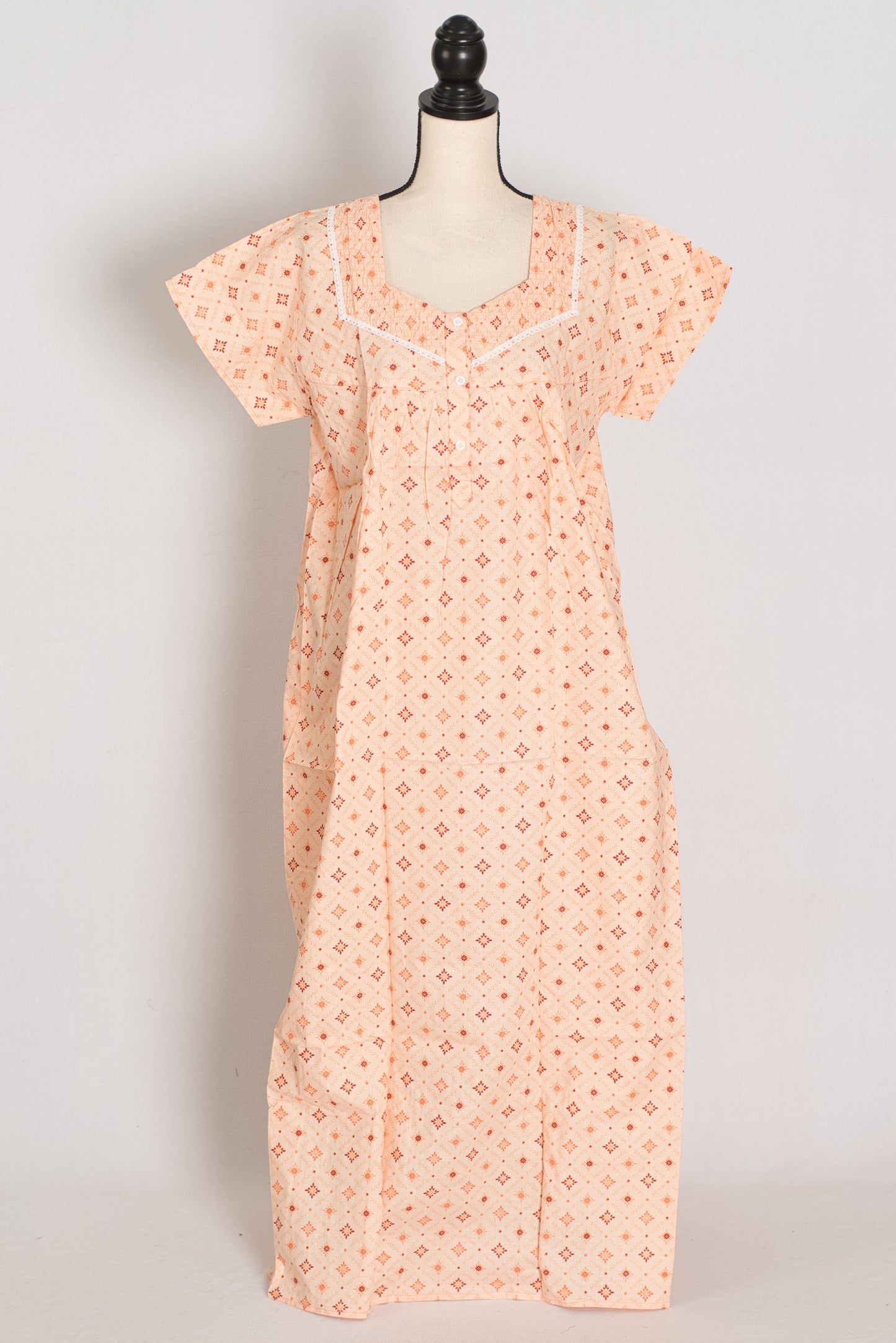 Light Orange Geometric Floral Print Pure Cotton Indian Nightgown image 1