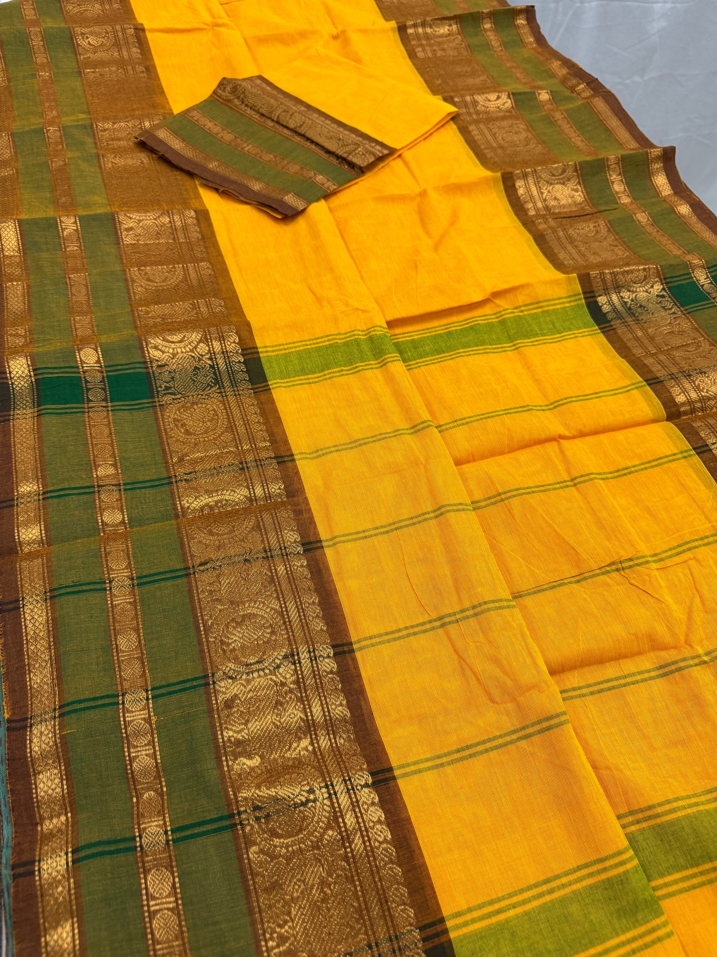 Madhabi : Handwoven Yellow Cotton Kanjivaram Saree image 2