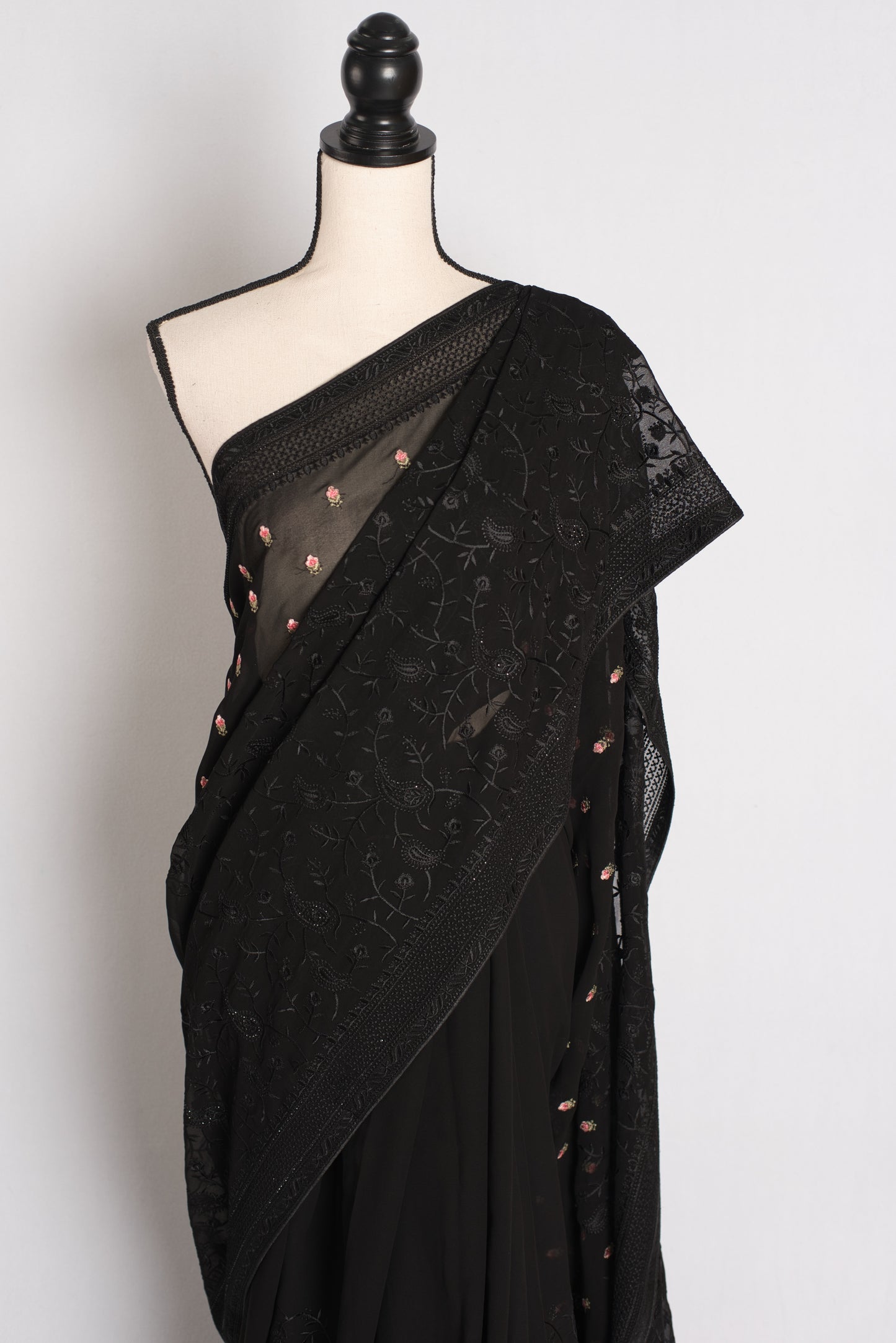Zehra - Black Kashmiri Georgette Embroidered Saree image 5