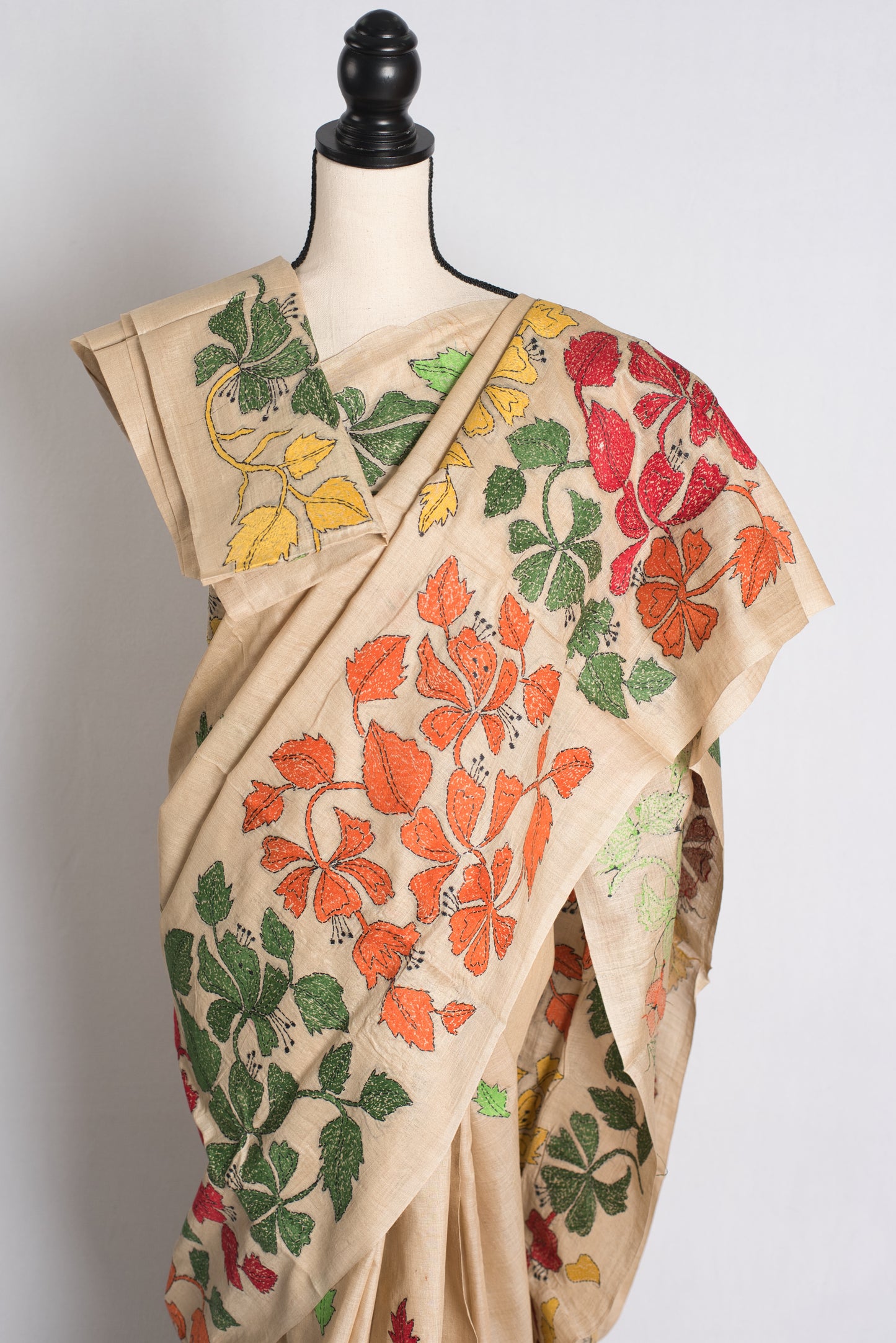 Madhabilata - Hand Embroidered Tussar Silk Kantha Work Saree image 2
