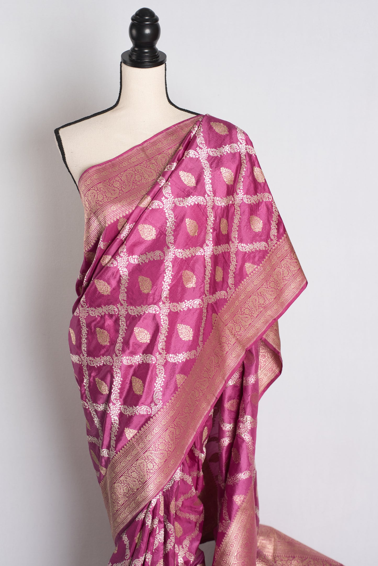 Gulnar - Jangla Banarasi Silk Saree with Silver and Golden Zari Weaving