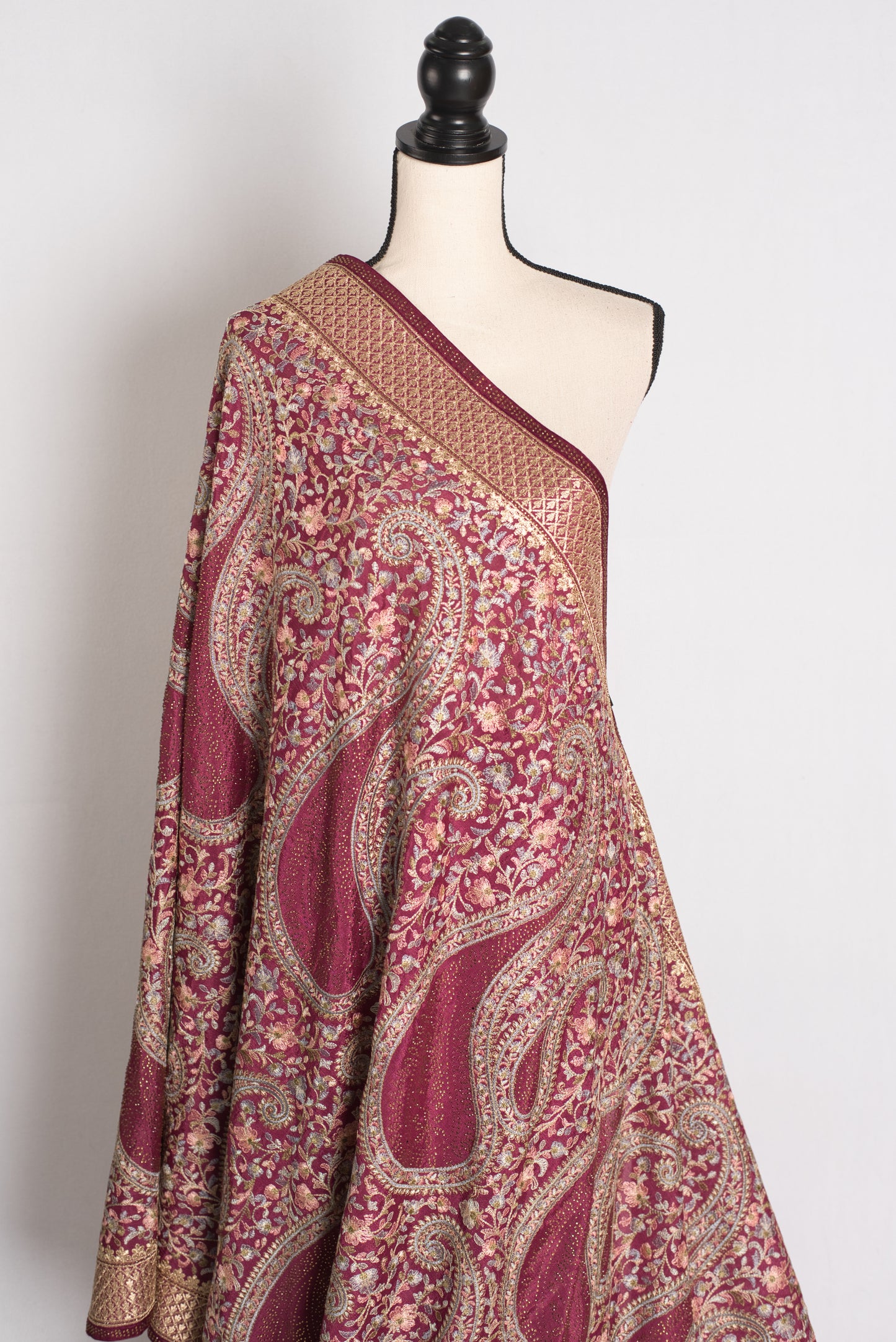 Sharvani - Wine Kashmiri Embroidered Crepe Partywear Saree image 5