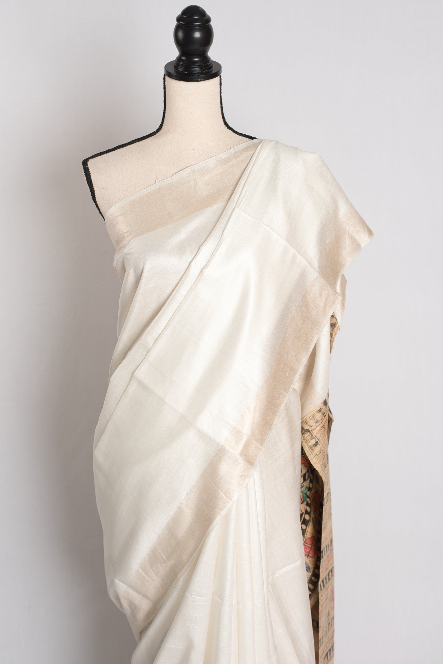 Shwetraag - Hand-Painted Madhubani Staple Tussar Saree in Pristine White image 4