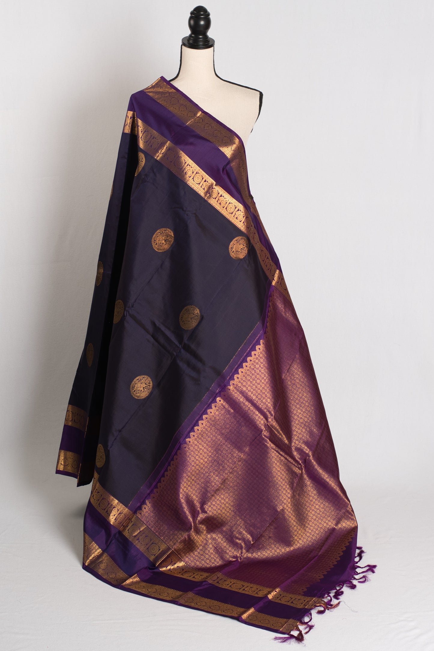 Meghvarsha : Dark Bluish Purple Handwoven Kanjivaram Silk Saree image 1