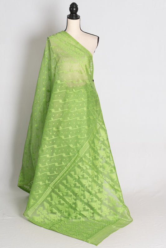 Fresh Light Green Jamdani saree — front view