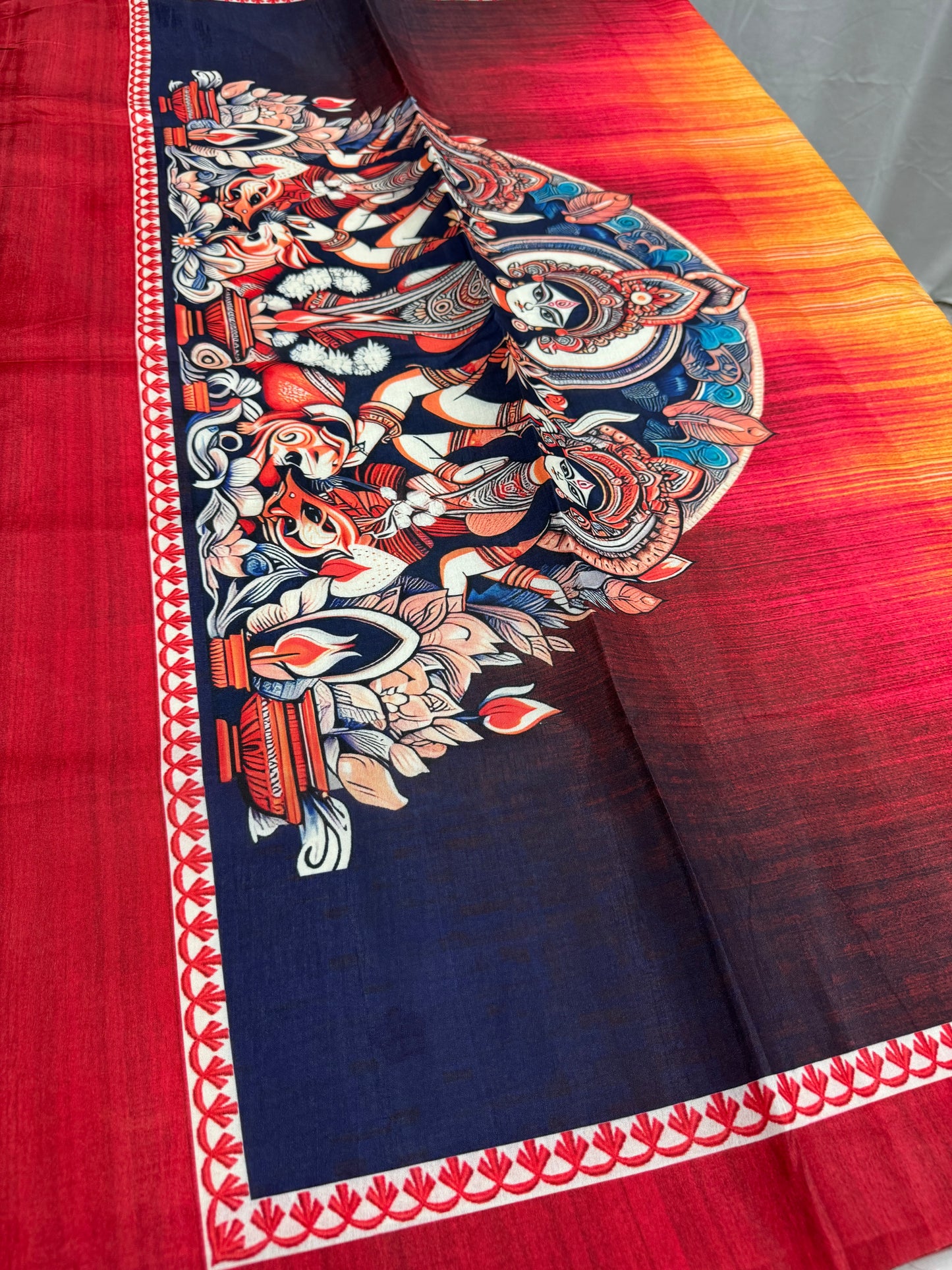 Anandita: Off-White and Red Semi Silk Printed Saree for Durga Puja image 4