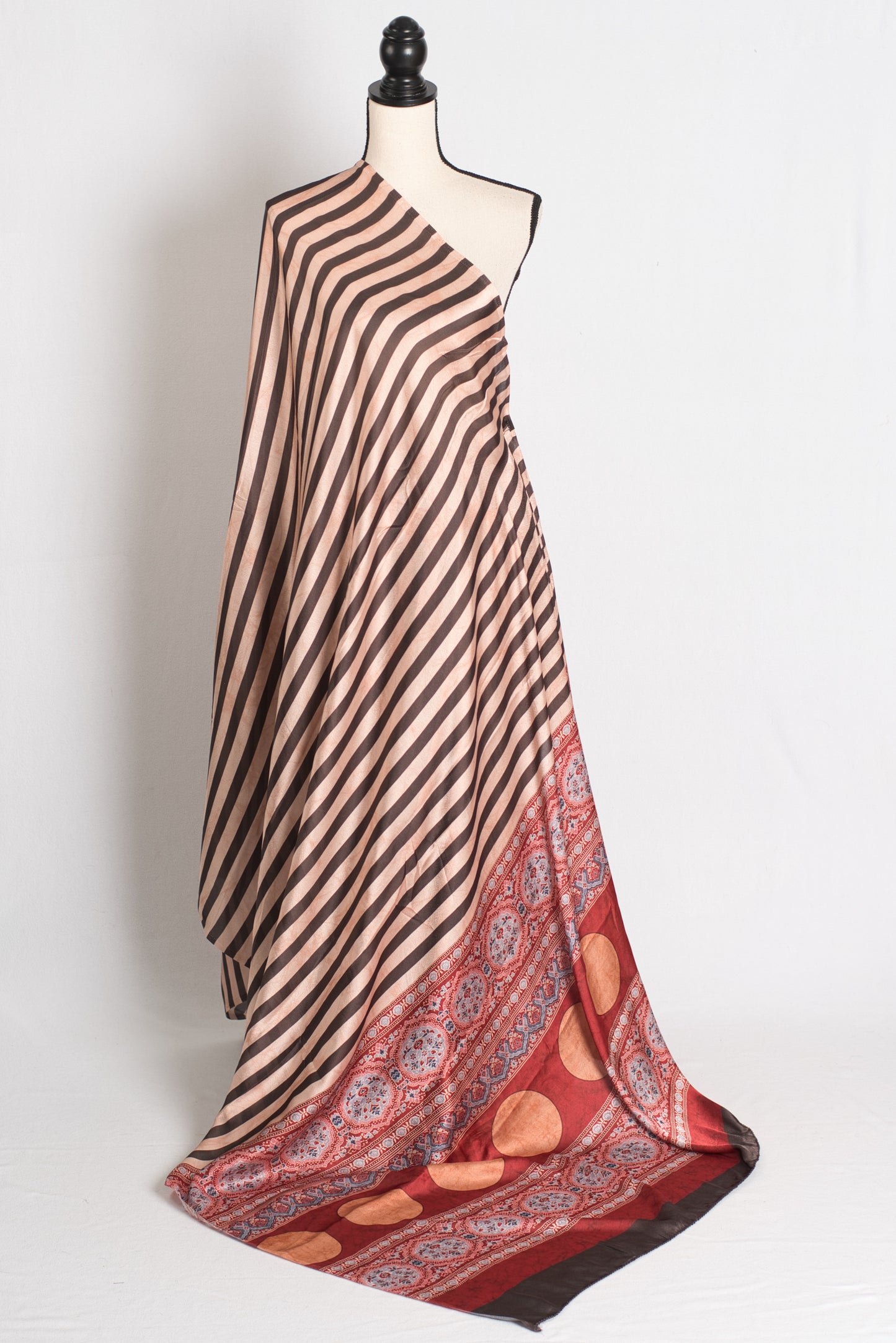 Vaidehi - Modal Silk Party wear Saree with Vertical Stripes and Ajrakh Pallu image 1