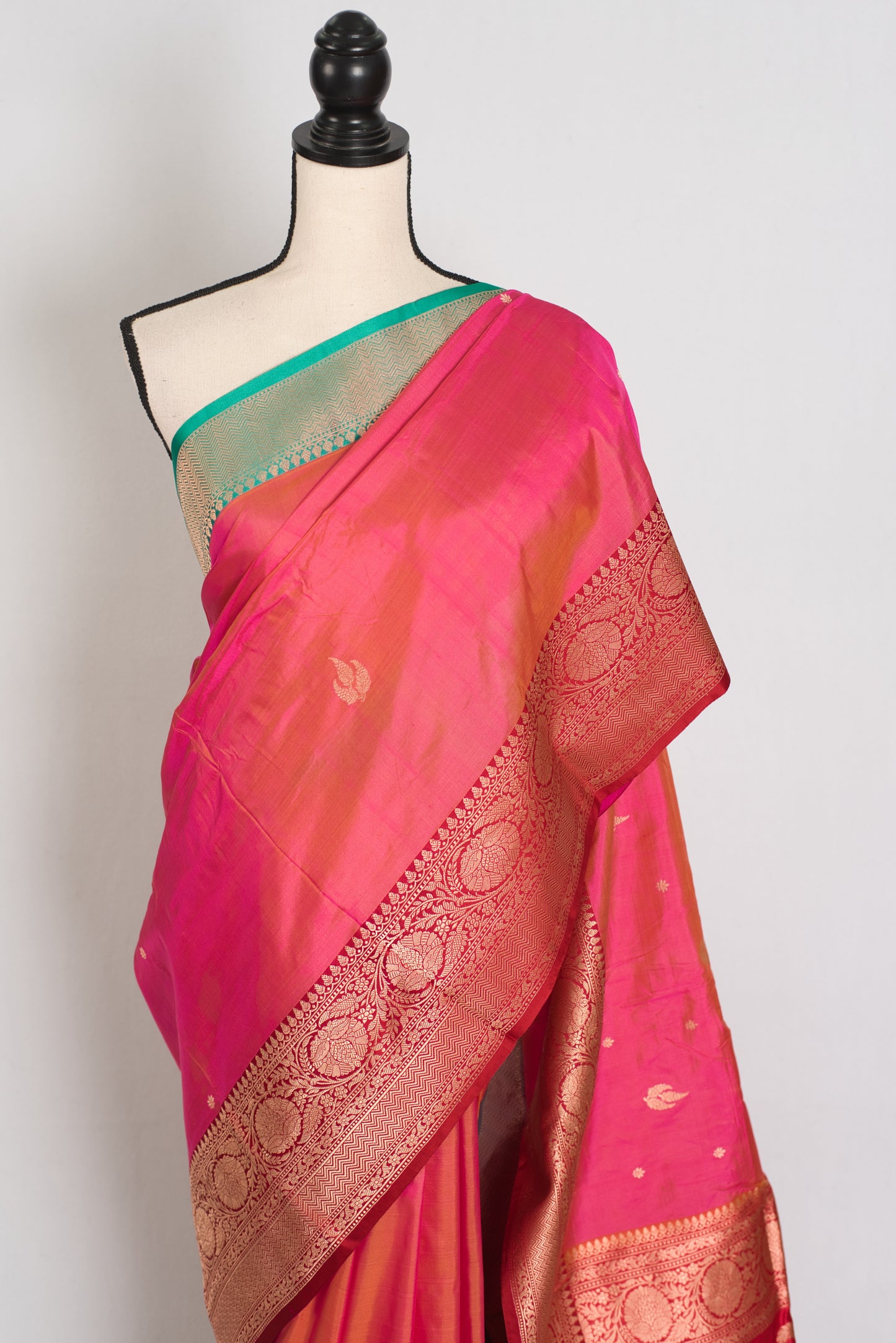 Vibha | Dual-Shade Pink Banarasi Silk Saree with 36 Size Ready-Stitched Blouse image 7