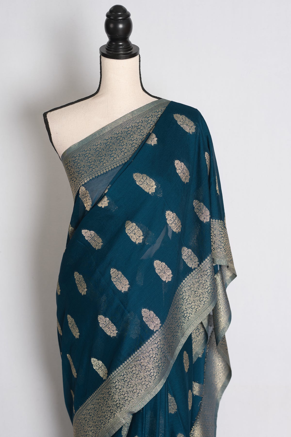 Ila: Blue Semi Georgette Banarasi Saree with 36 Size Stitched Blouse image 7