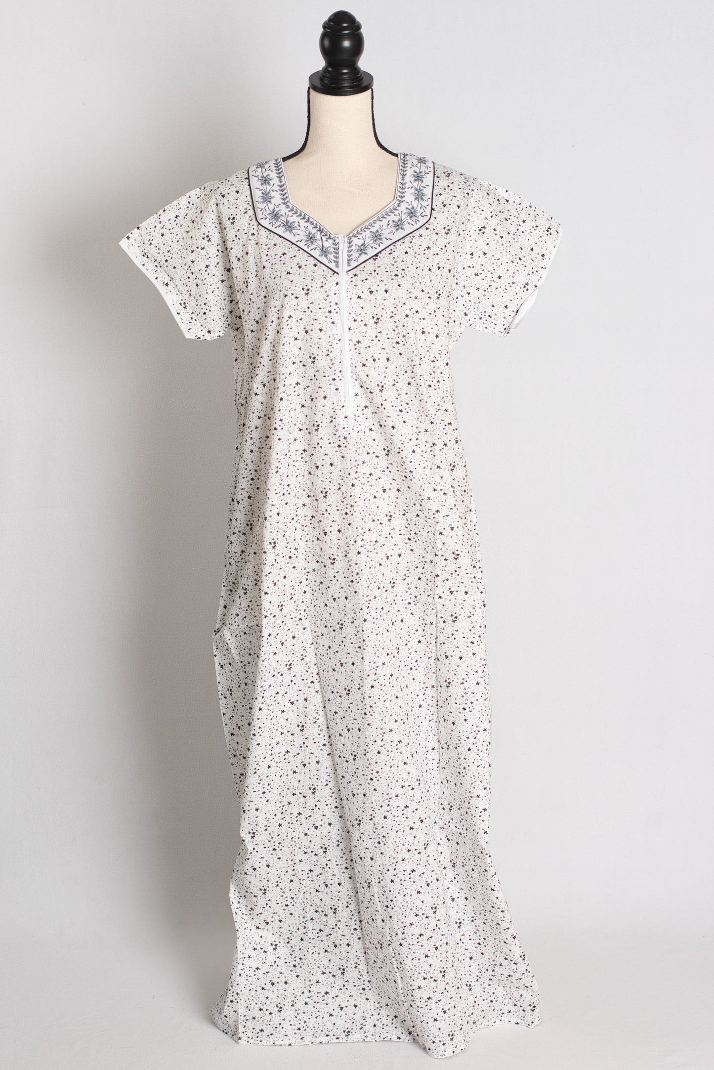 White and Gray Printed Pure Cotton Nightwear in Regular Size image 1