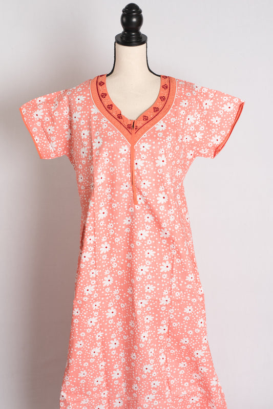 Printed Orange Pure Cotton Nightwear in Regular Size image 0