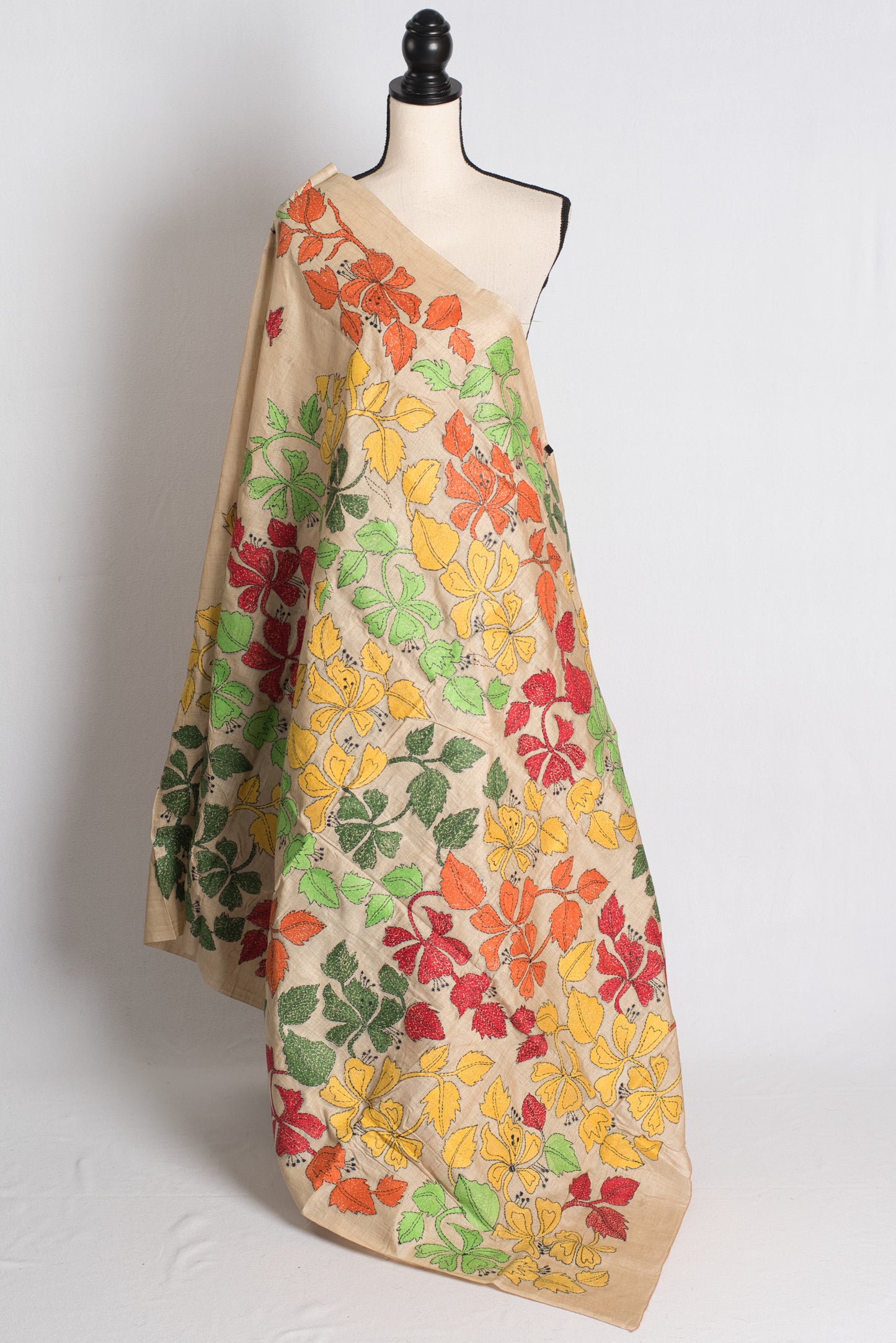 Madhabilata - Hand Embroidered Tussar Silk Kantha Work Saree image 1
