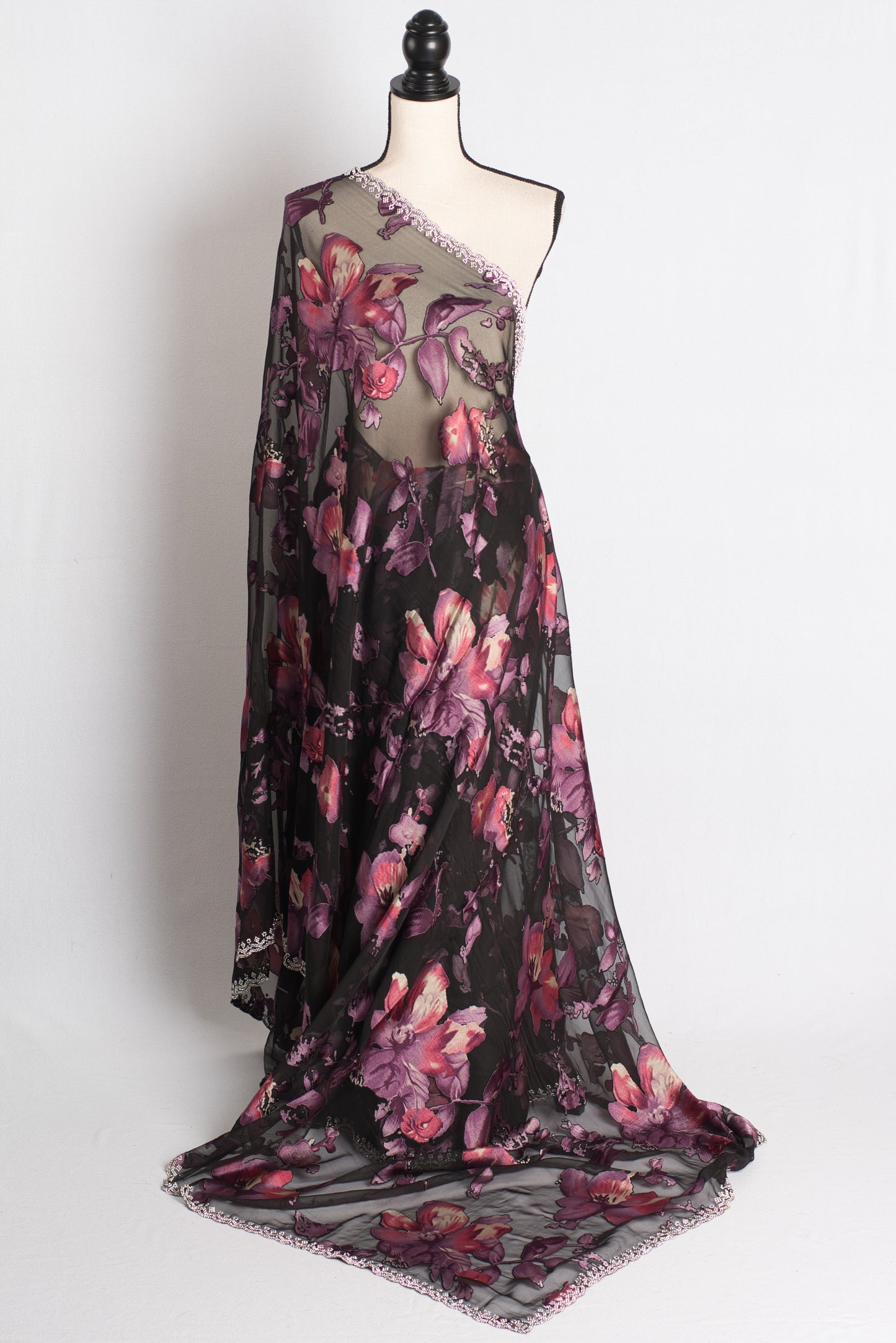 Velvet Mist - Black Floral Brasso Saree with Feather-light Drape image 1