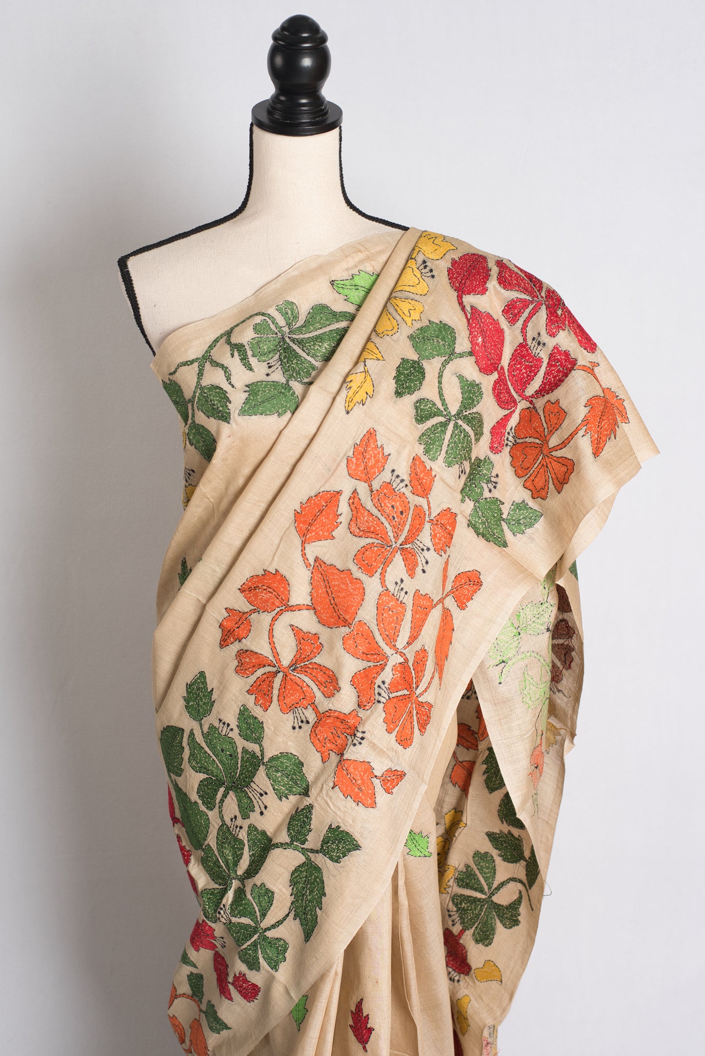 Madhabilata - Hand Embroidered Tussar Silk Kantha Work Saree image 5