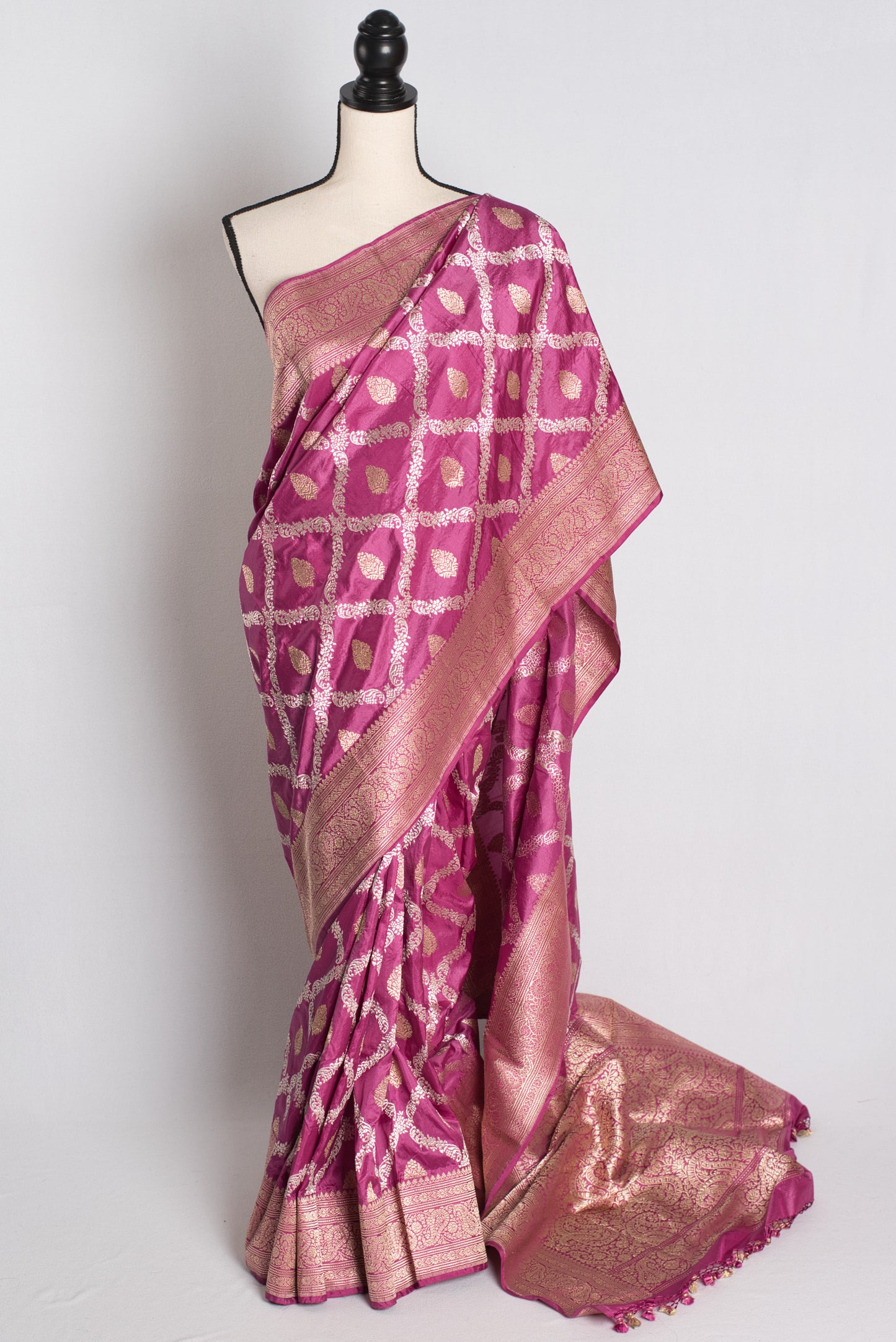 Gulnar - Jangla Banarasi Silk Saree with Silver and Golden Zari Weaving