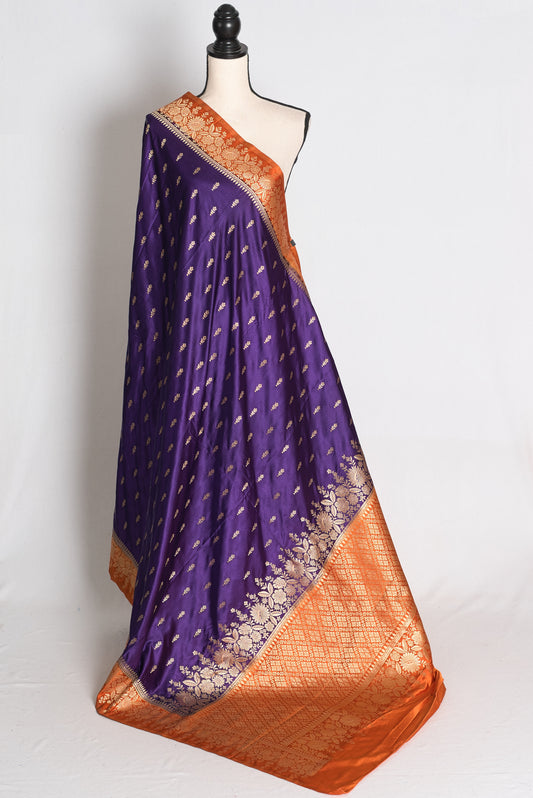 Archana: Purple and Orange Semi Mashru Banarasi Silk Saree image 1