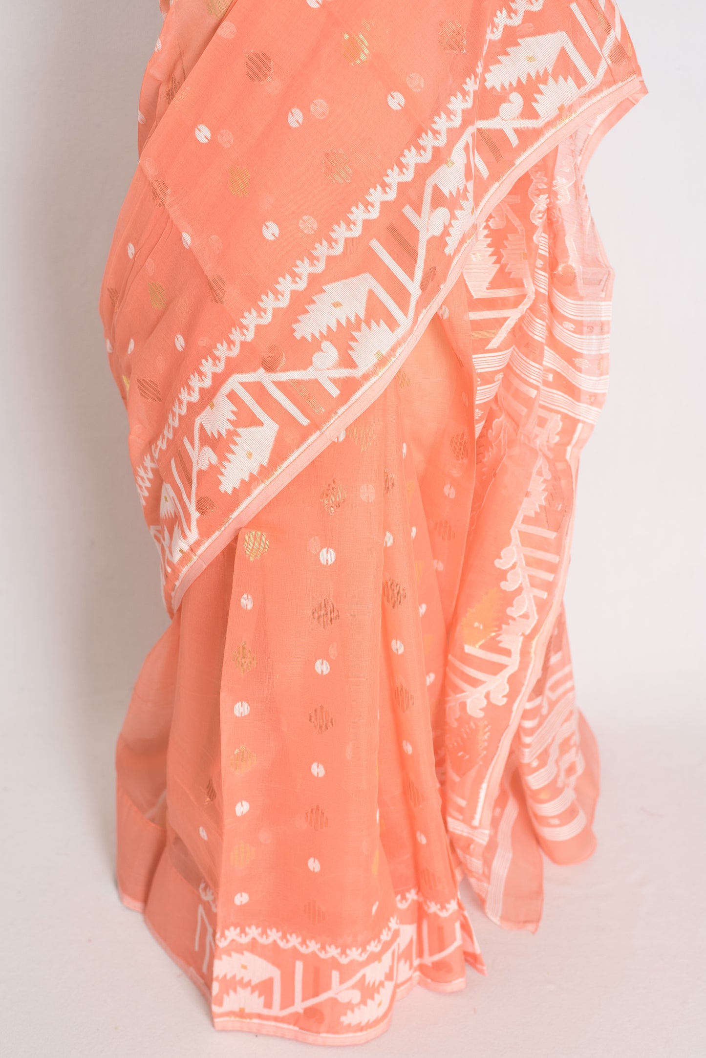 Ramani : Peach Orange Blended Soft Cotton Jamdani Bengali Saree image 5