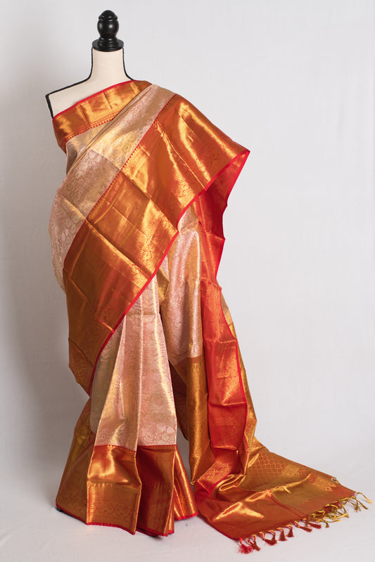 Blush Petal : Handwoven Brocade Bridal Kanjivaram Silk Saree image 0