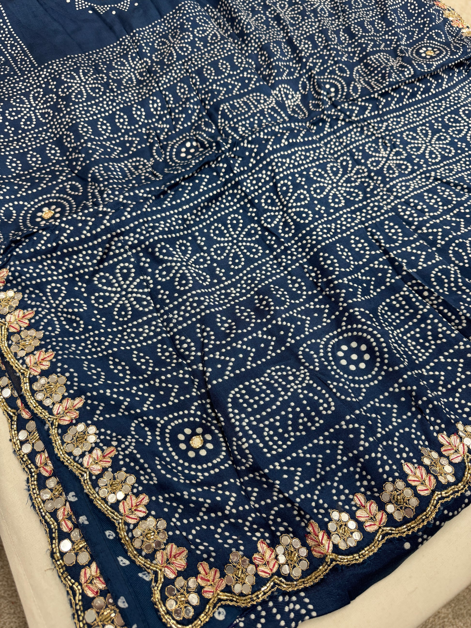 Neela : Hand Embroidery Bandhani Printed Modal SIlk Saree in Cobalt Blue image 4