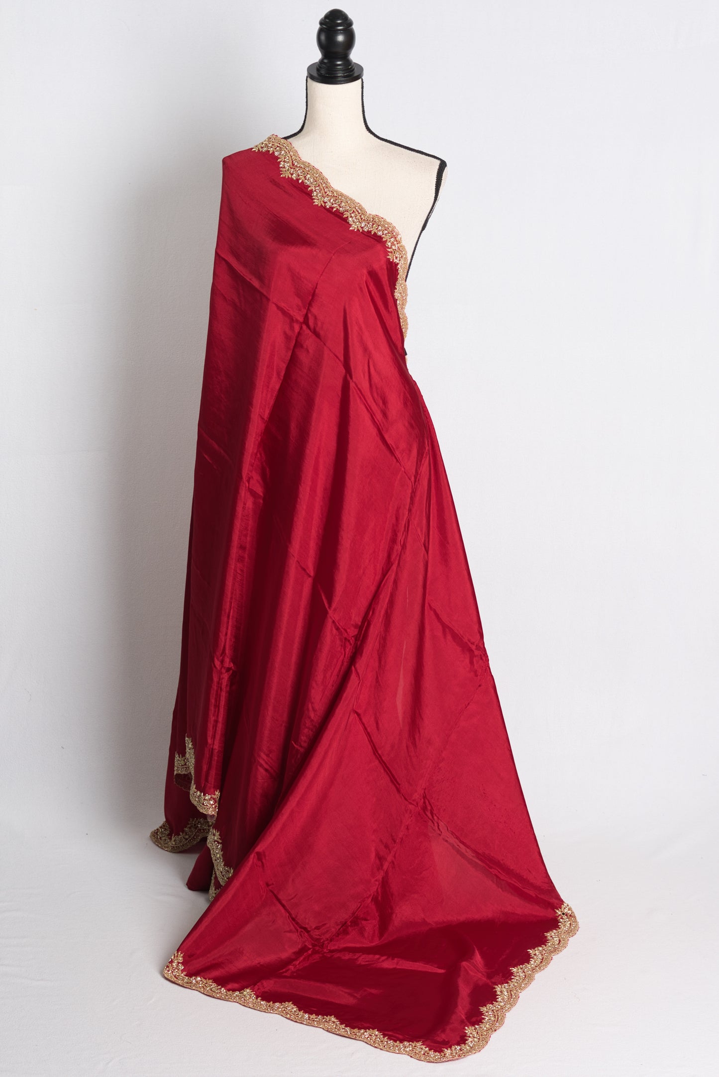 Hand Embroidery Designer Satin Saree in Red with 40 Size Blouse image 4