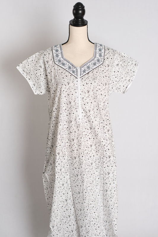 White and Gray Printed Pure Cotton Nightwear in Regular Size image 0