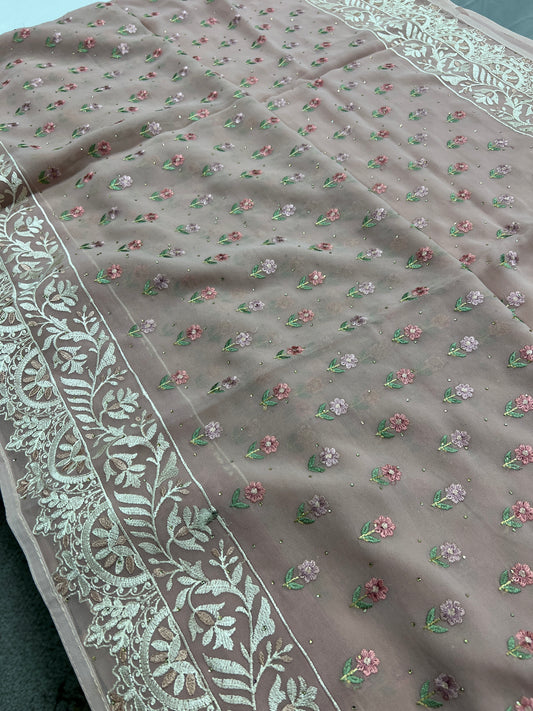 Embroidery Work Mauve Georgette Cocktail Saree image 0