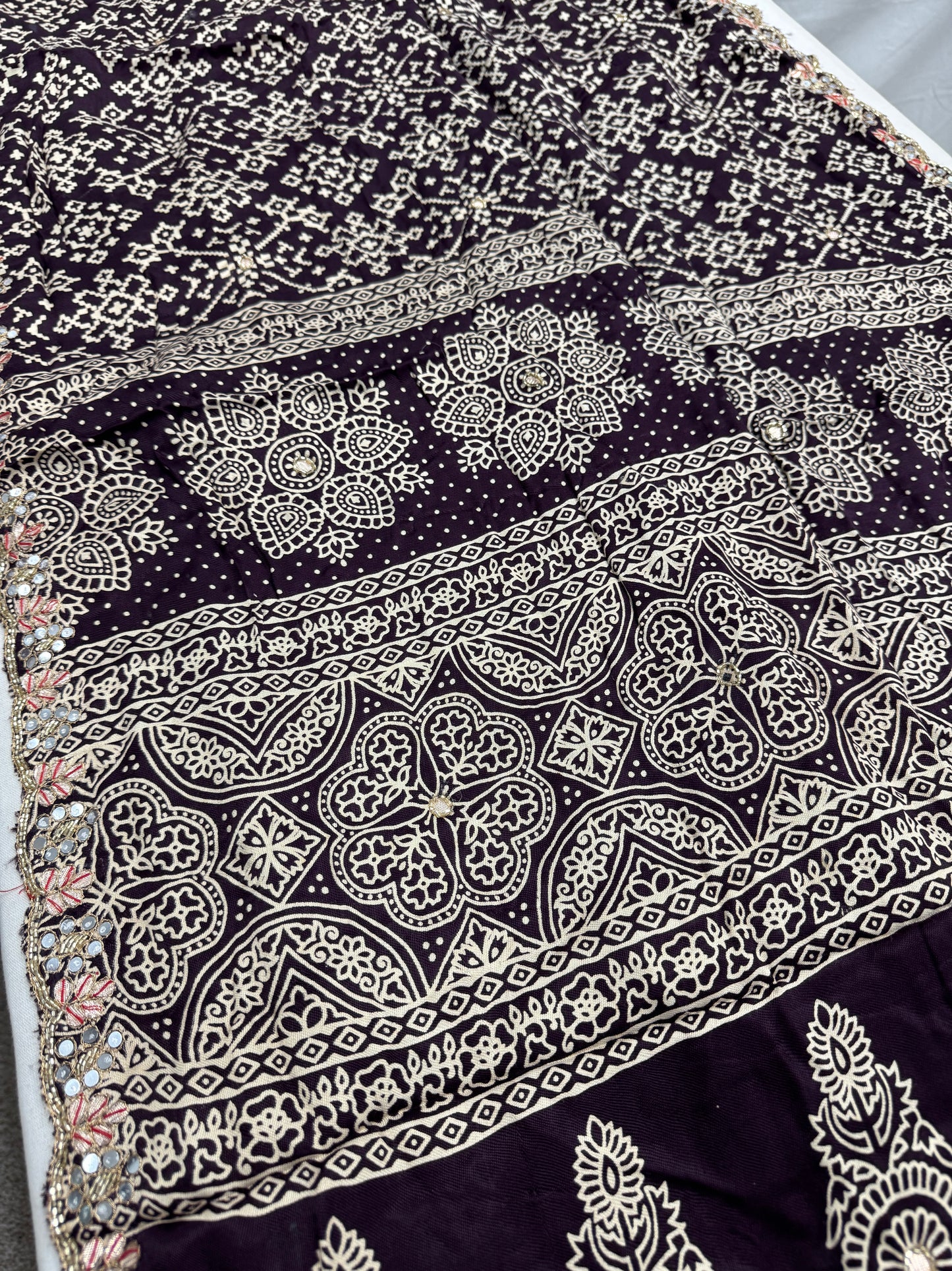 Zehra : Burgundy Modal Silk Ajrakh Saree with Hand Embroidery Saree image 4