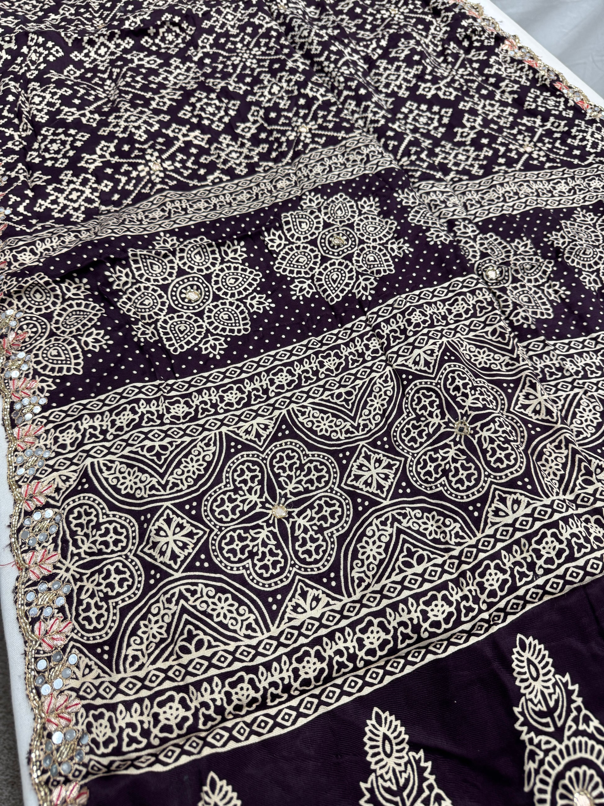 Zehra : Burgundy Modal Silk Ajrakh Saree with Hand Embroidery Saree image 4