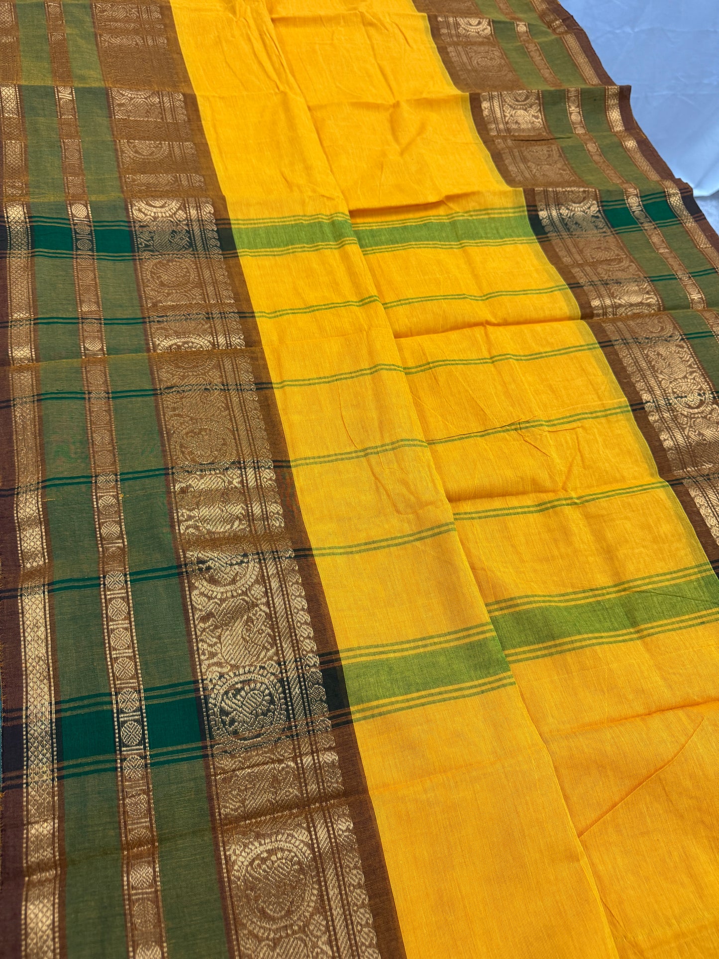 Madhabi : Handwoven Yellow Cotton Kanjivaram Saree image 3
