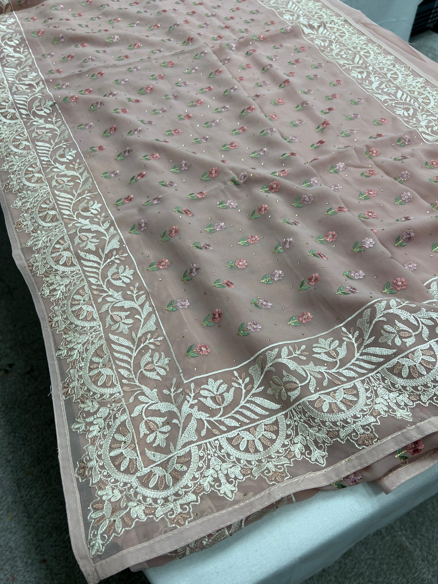 Embroidery Work Mauve Georgette Cocktail Saree image 1