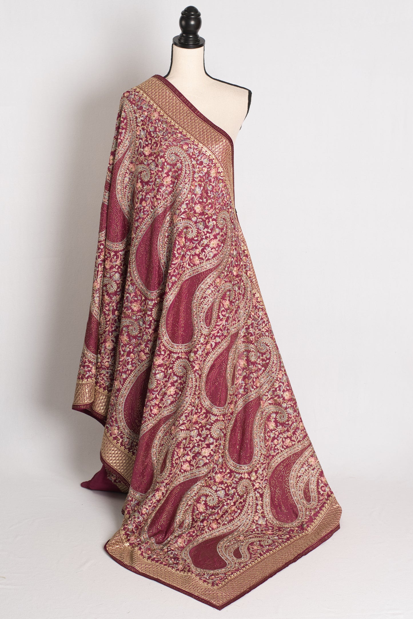 Sharvani - Wine Kashmiri Embroidered Crepe Partywear Saree image 2