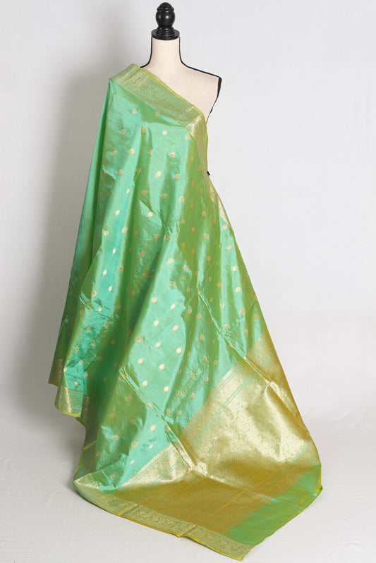 Malathi: Sea Green and Gold Katan Silk Banarasi Saree image 1
