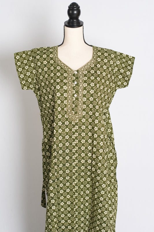 Printed Green Pure Cotton Nightwear in Regular Size image 0