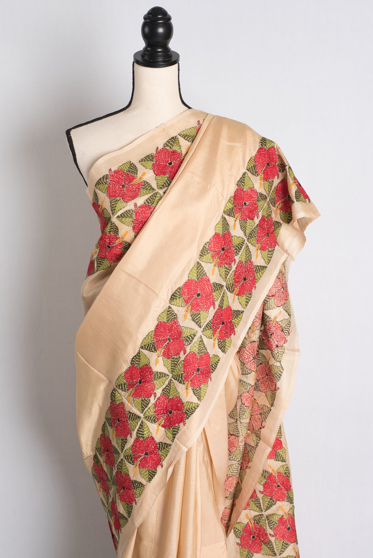 Durga Kantha - Hand Embroidered Pure Silk Kantha Work Saree image 5