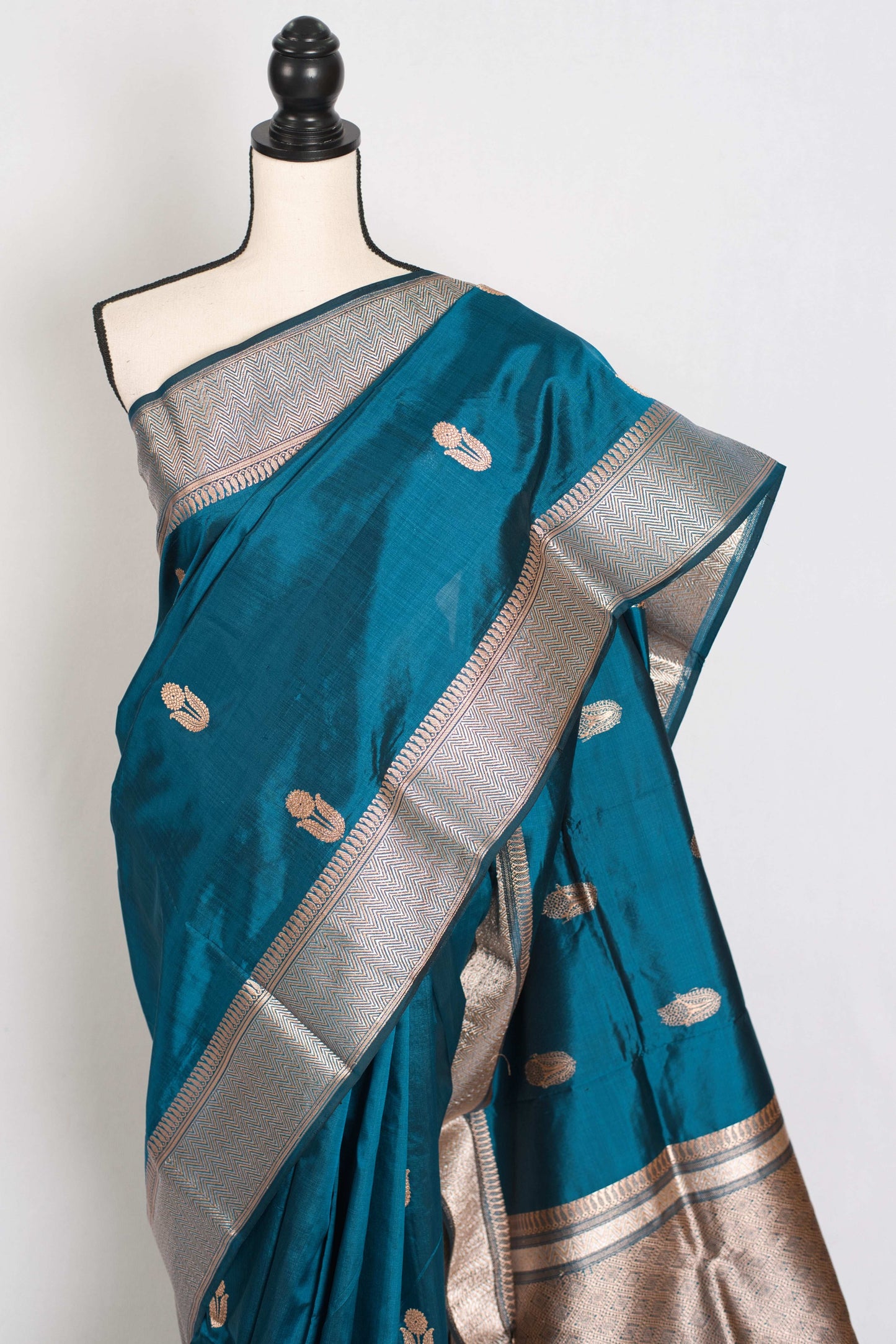 Prerna : Silk Mark Certified Blue Banarasi Silk Saree with Resham Thread image 6