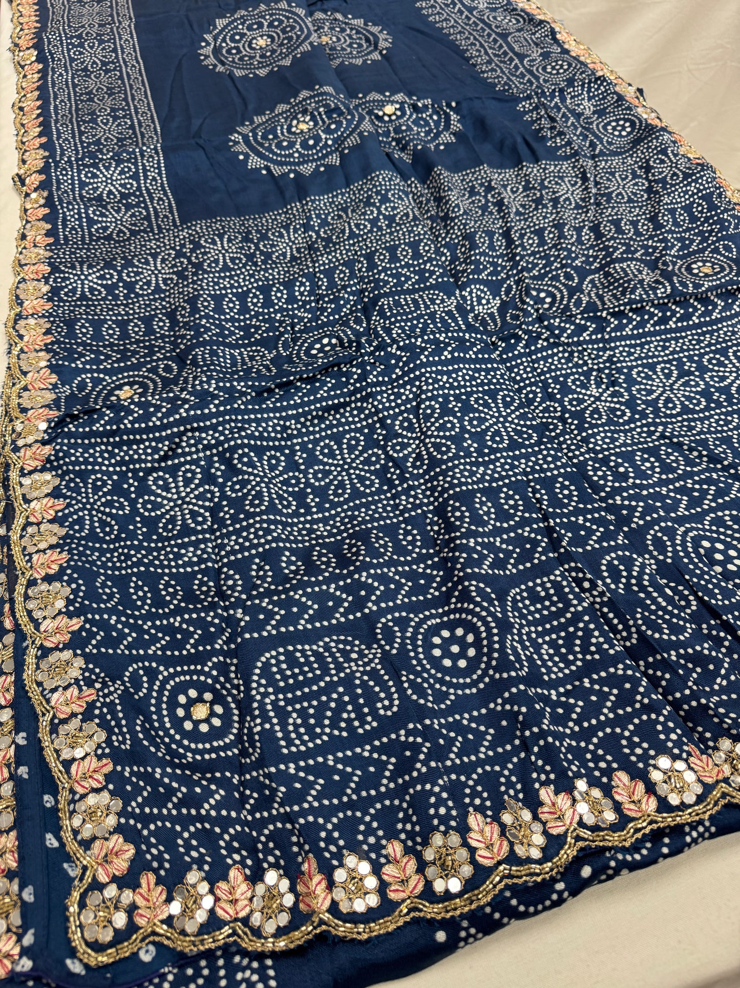 Neela : Hand Embroidery Bandhani Printed Modal SIlk Saree in Cobalt Blue image 5