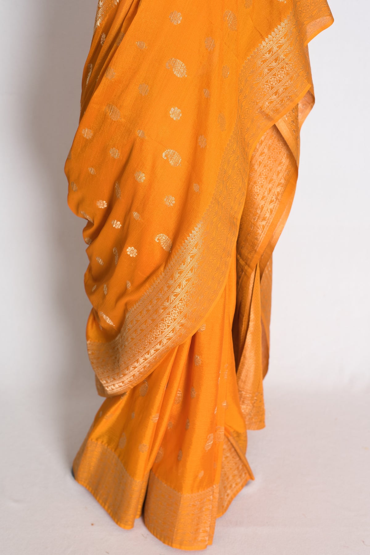 Harini: Turmeric Yellow Semi Georgette Banarasi Saree with 40 Size Blouse image 7