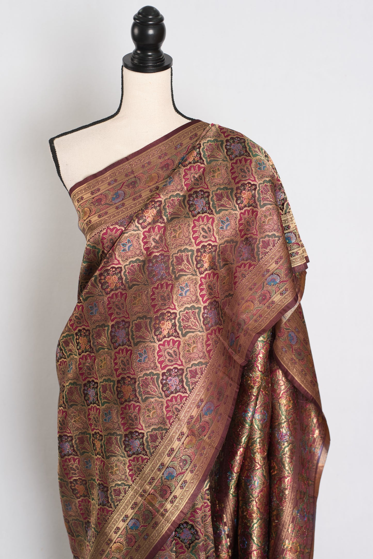 Nargis : Brown and Gold Semi Mashru Silk Pashmina Banarasi Saree image 6