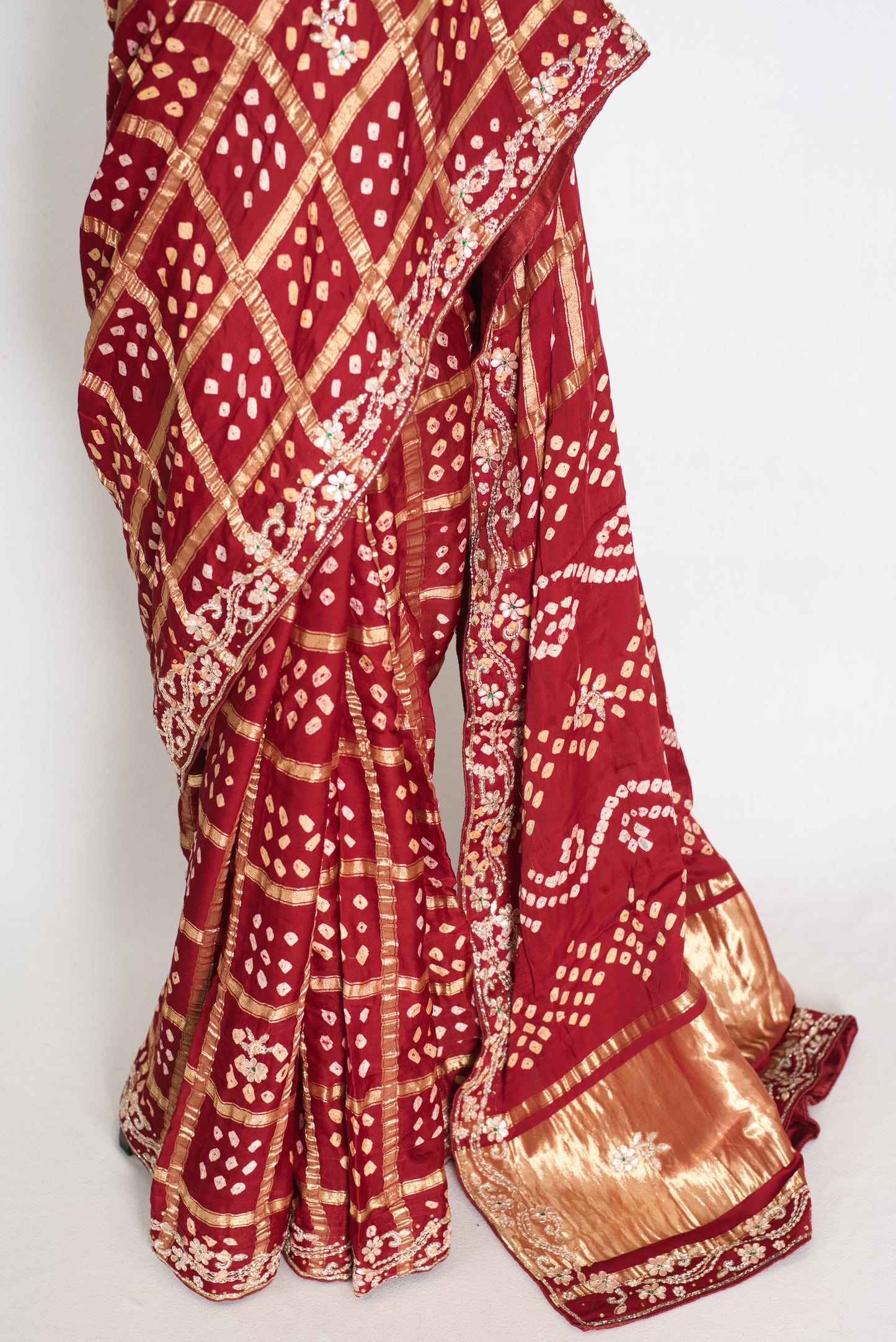 Roshni | Maroon Gharchola Gajji Silk Saree | Zardosi Gota Patti Hand Embroidery image 6