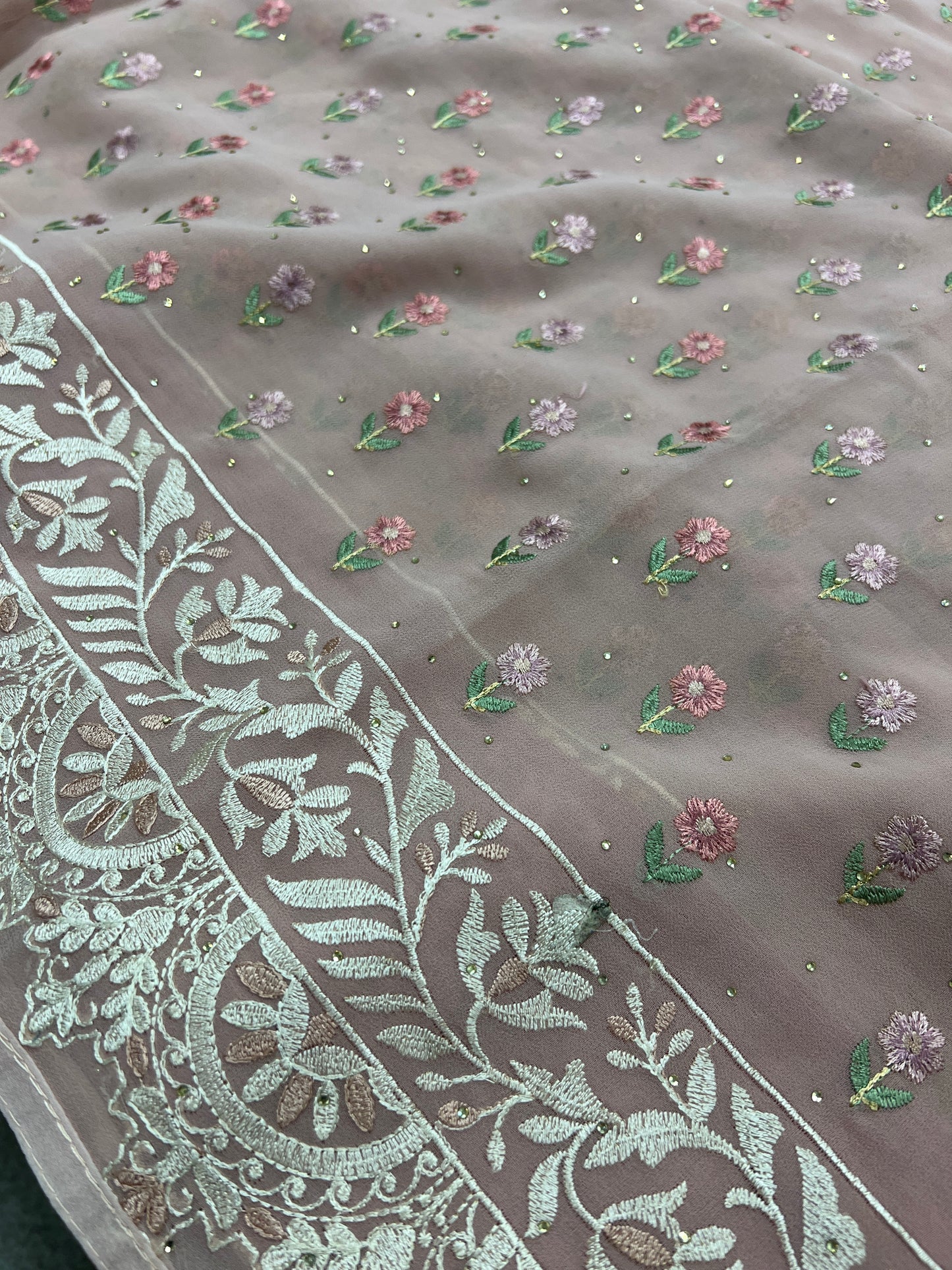 Embroidery Work Mauve Georgette Cocktail Saree image 5
