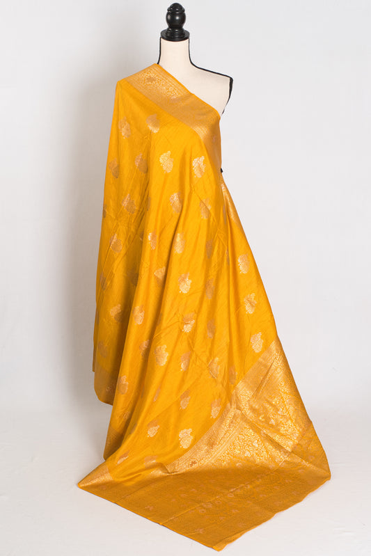 Roshni: Yellow & Gold Semi Tussar Banarasi Silk Saree | Budget-Friendly image 1