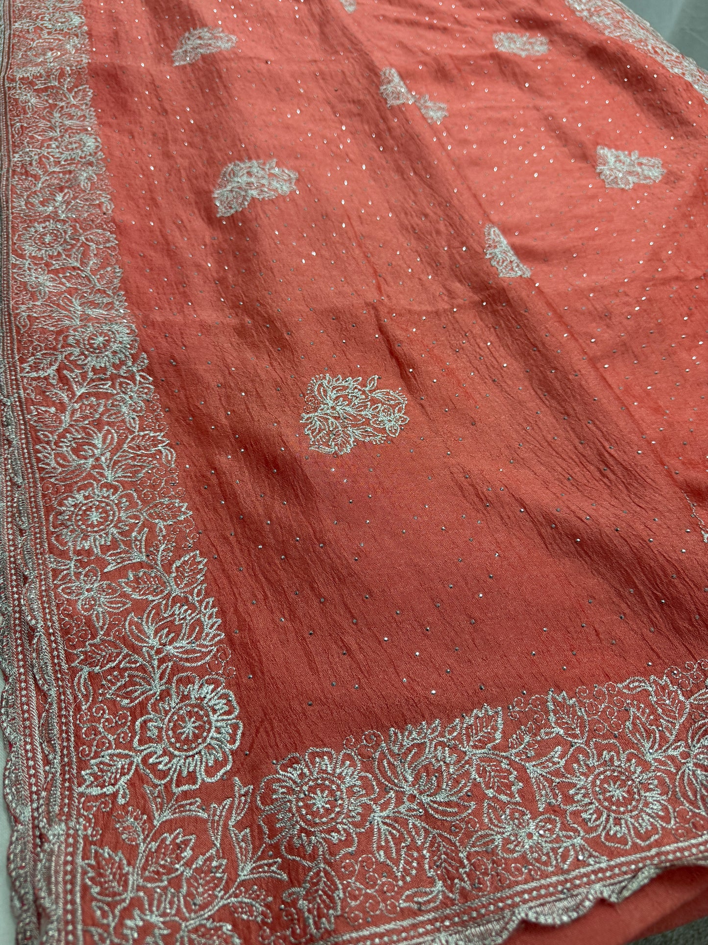 Iti | Peach Partywear Saree | Silver Thread Embroidery & Stones image 4