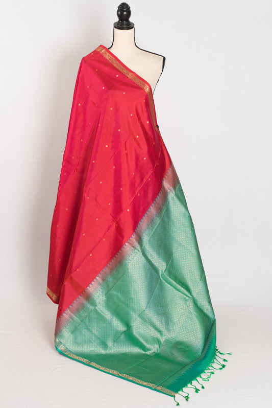 Roopa: Peachy Orange Polka Dot Kanjivaram Silk Saree | Silk Mark image 1