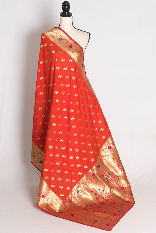 Vaishnavi: Orange and Gold Semi Silk Paithani Saree image 1