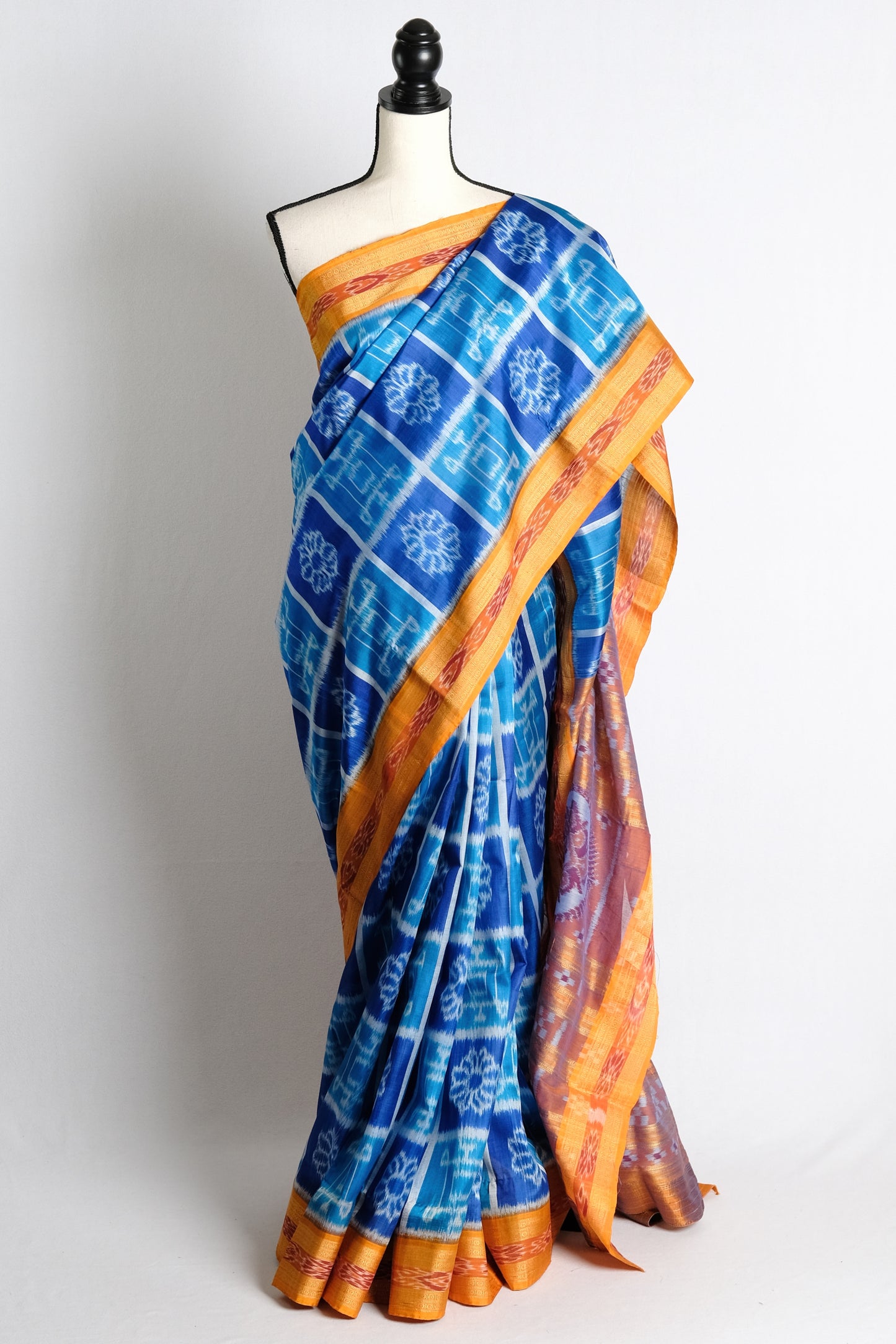 Odisha Handloom Silk Sambalpuri Saree in Blue and Yellow.